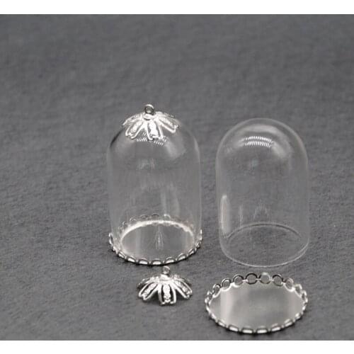 XCDIY 5Set/lot 38*25mm glass globe glass cover dome base flower lbeads cap set DIY glass bottle vial pendant jewelry findings