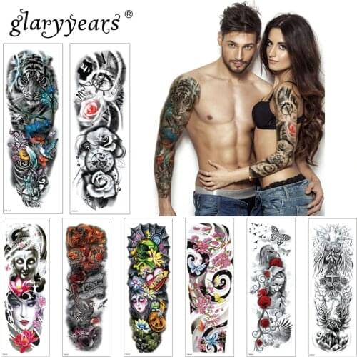 Glaryyears 1 Pc Large Arm Temporary Tattoo Sticker Colorful Fake Tatoo Sleeve Flash Tatto Waterproof Big Body Art Men Women TQB