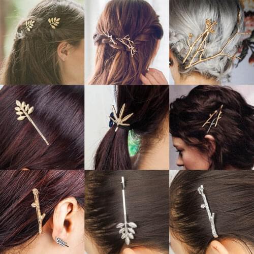 Golden Alloy Branch Leaf Hair Clips & Pins Headwear Bobby Pins Hair Accessories for Women