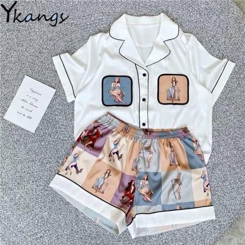 Plus Size 5XL Women Silk Pyjama Satin Home Suit Autumn Pyjama Shirt +pants Pj Set Sleepwear Night Suits Ladies Harajuku 2020