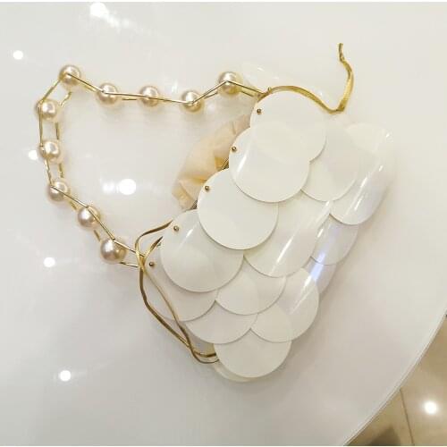Female Wedding Party Fashion Pearl Sequin Evening Bag Women 2021 Summer New Elegant Designer Beaded Clutch Purse and Handbag