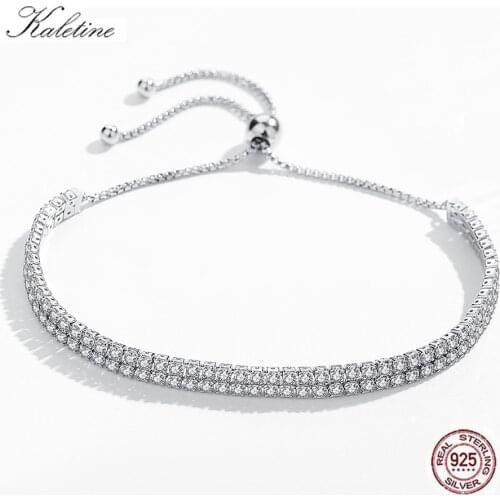 KALETINE 925 Sterling Silver adjustable Charm Bracelets With Double Chain Crystal Zircon Bracelets For Women Jewelry Gift 2020