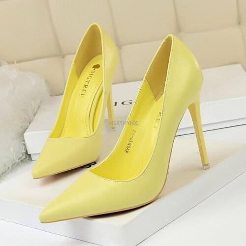 2021 Women Sexy Fetish Thin High Heels Scarpins Female Sweet Yellow Blue Pink Heels Pumps Escarpins Talons Stiletto Bridal Shoes