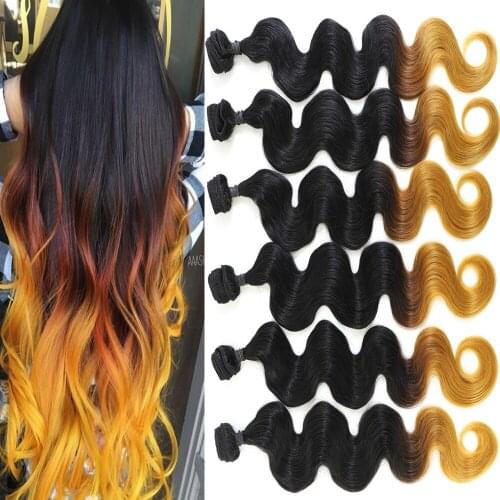 Live Beauty Synthetic Body Wave Hair Bundles 6Bundles 240G 24‘ Synthtic Ombre Yellow Hair Extension All In One Soft smooth hair