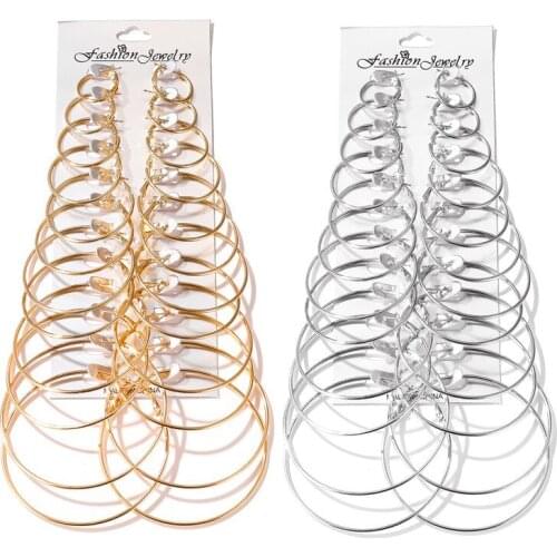 12 Pairs/set Hoop Earrings Gold Silver Color Big Circle Earring Set for Women Simple Punk Ear Clip 2021 Fashion Jewelry New