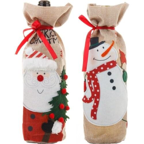 2pcs Christmas Decoration Linen Red Wine Set Wine Bottle Decorations Wine Bottle Bag Red Wine Bag Christmas Wine Bottle Cover