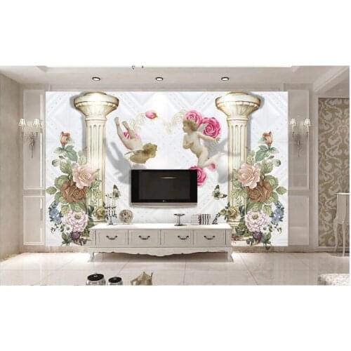 Custom photo 3d wallpaper European Roman column angel flowers home decor living room 3d wall murals wallpaper for walls 3 d