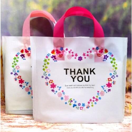 50pcs Lovely Thank You Gift Carry Bag With handle Thicken Plastic Wedding Party Favor Bag Shopping Bag