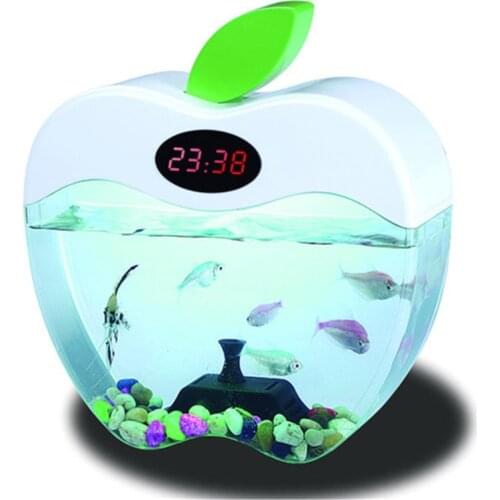 Highly quality transparent mini cute apple fish tank portable smart USB glass aquarium office table small akvaryum