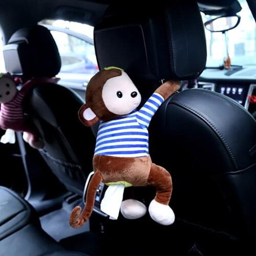 Car Cartoon Tissue Box Animal Monkey Car Hanging Paper Napkin Box Cover Holder Paper Organizer Tissue Boxes Wall Hanging 20Jan14