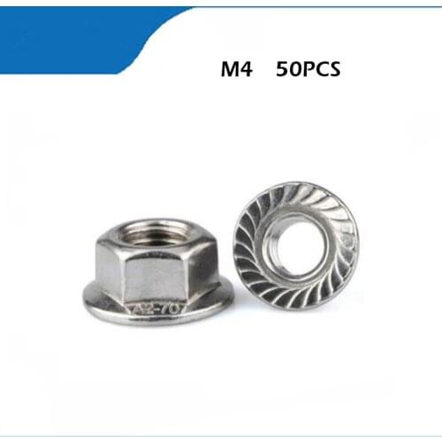 Free shipping 50pcs/lot Metric thread DIN6923 M4 304 Stainless Steel Hex Flange Nuts m4 nuts,nut