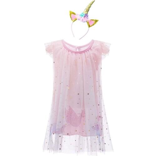 Kids Girls Fashionable Dress with Cute Headwear Ruffle Shoulder Stars Sequins Print Dress Lovely Cartoon Pattern Princess Dress