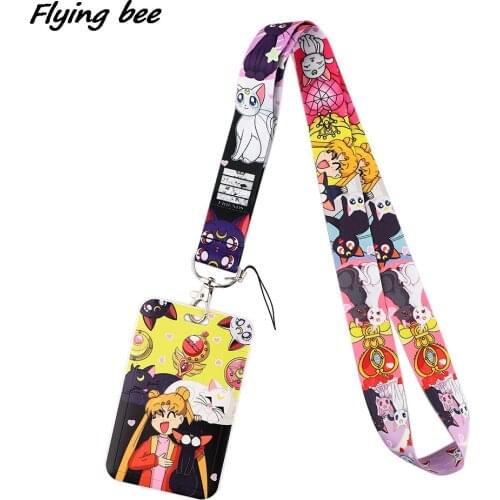 Flyingbee X1772 Anime Girl Fashion Lanyard Card Holder Student Hanging Neck Mobile Phone Lanyard Badge Subway Access Card Holder
