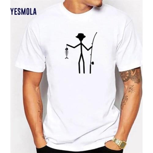 YESMOLA Printed Mens Short Sleeve T Shirt Funny Fisherman Man Holding Fish Bone T-shirt Foreign Trade Loose Plus Size Adult