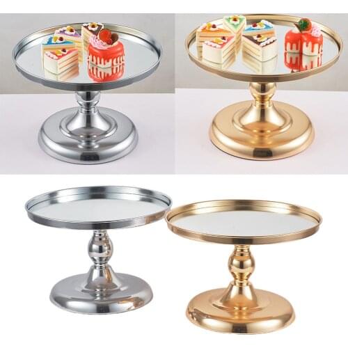 Smooth Round Metal Cake Dessert Cupcakes Stand Holder Wedding Party Display Plate Rack, 2 Colors(Gold, Silver)