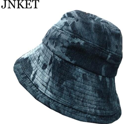 JNKET New Fashion Women Fisherman Cap Denim Bucket Hat Beach Sun Hats Flat Cap Outdoor Travel Hat Foldable Cap Summer Sunhat