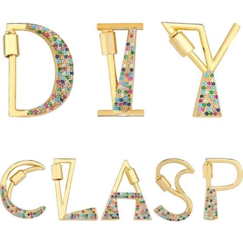 Juya DIY Gold Alphabet Letter Pendant Fastener Screw Lock Clasps Accessories For Handmade Name Bracelet Necklace Making Supplies