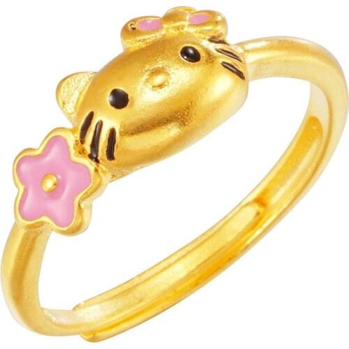 Japan and South Korea Kitty Open Cute Cartoon Ring Through Gold-plated Epoxy Jewelry Valentines Day Gifts on February 14