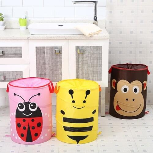 Foldable Cute Cartoon Childrens Toys Storage Basket Washing Clothes Bag Holder With Lid Fabric Laundry Basket Large Organize