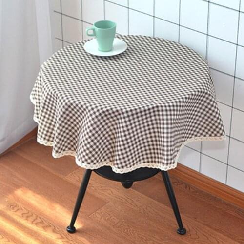 Black Plaid Stripe Cotton Round Tablecloth Home Kitchen Decoration Coffee Tea Table Cover Cabinet Dustproof Cloth