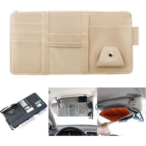 Multifunctional Sun Visor Sun Visor storage Pouch Bill Card CD Phone Holder Storage Box Leather Sunglasses Clip With Zipper