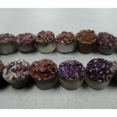 Fashion Purple Titanium Druzy Stone Coin Beads Pendants Drusy ecklace Quartz Flat Round Beads Many Size for Option