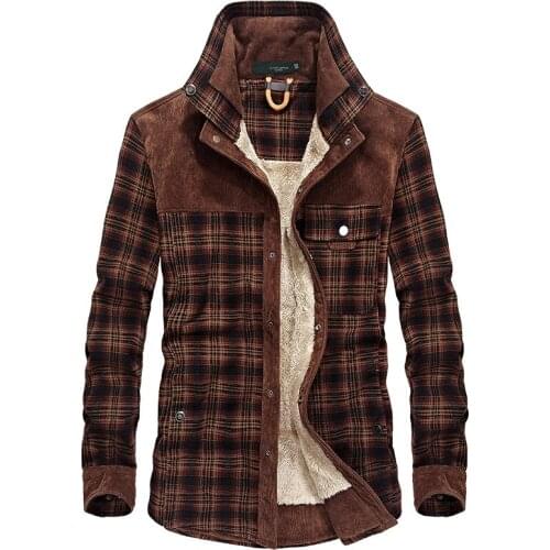 Mens Military Fleece Jackets Autumn Winter Thick Warm Casual Slim Flannel Plaid Shirts 100% Cotton Jackets Coats Army Clothing