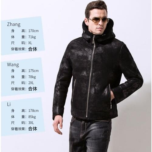 Mens Leather Jacket Winter Real Genuine Leather Jackets Hooded Sheepskin Coat Short Vintage Natural Wool Fur Coats 2020 7110-1