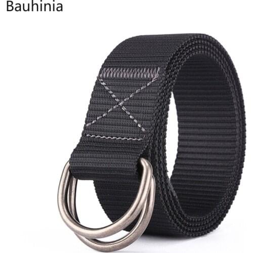 Bauhinia New 125*3.8cm Mens Lightweight Breathable Double-loop Buckle Nylon Belt Outdoor Leisure All-match Canvas Belt