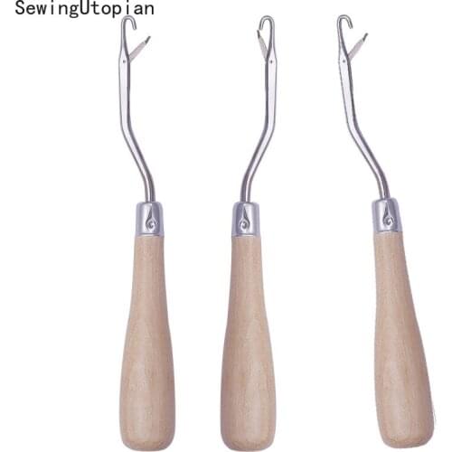 3PCS Latch Crochet Hook DIY Handmade Latch-Hook Segment Embroidery Knitting Needle Carpet Mending Crochet with Wood Handle