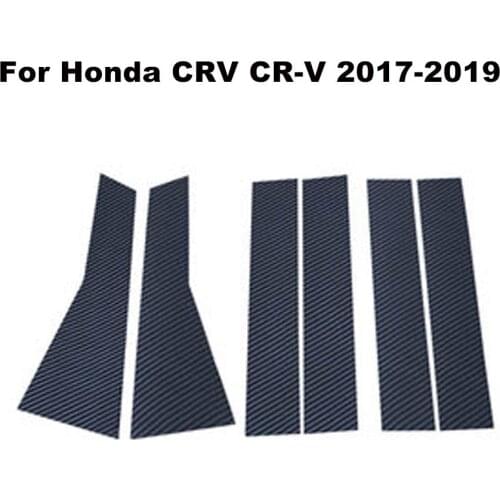 6pcs/Set Carbon Fiber Car Stickers For Honda CRV CR-V 2017-2019 Car Window B C Pillars Mouldings Decoration Stickers Trim Covers