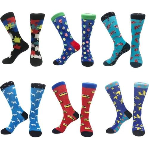 1 pair men socks combed cotton cartoon animal penguin rhinoceros parrot cactus stars geometric novelty funny socks