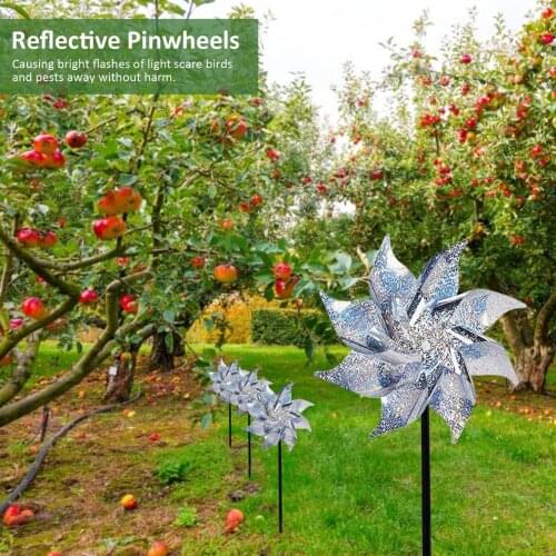 18.5inch Orchard Reflective Pinwheel Garden Bird Scare Windmill 8-leaf Bird Driving Windmill Garden Plant Flower Bird Repellent
