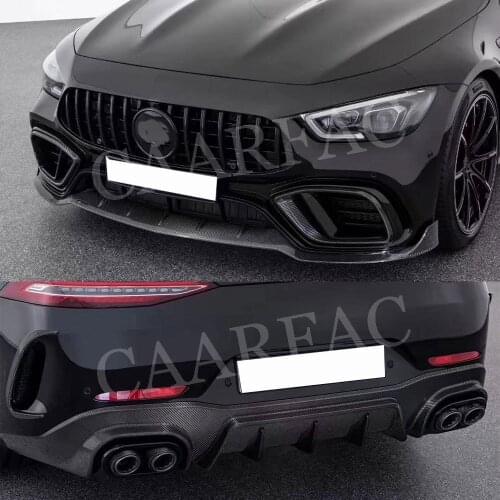 Front Bumper Lip Air Vent Trim Side Skirts Rear Diffuser GT Spoiler For Benz AMG GT50 GT53 2019 Dry Carbon Fiber Body Kit