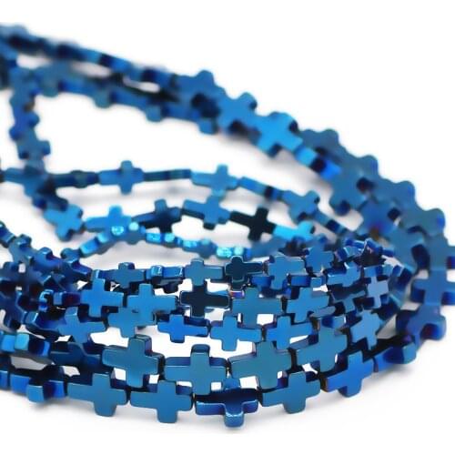 4/6/8MM Blue Natural Stone Cross Jesus Shape Hematite Spacer Loose Beads For Jewelry Making DIY Bracelet Necklace Accessories