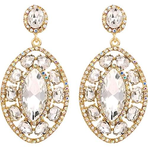 ZHINI Luxury Rhinestone Drop Earrings for Women Personality Punk Big Crystal Geometric Oval Dangle Earrings Fashion Jewelry Gift