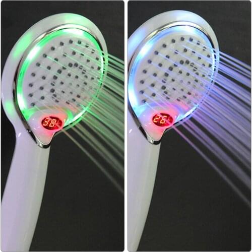 LED Light Shower Head Handheld Shower Head with Temperature Digital Display 3 Colors Water Powered LED Shower Nozzle Sprinkler