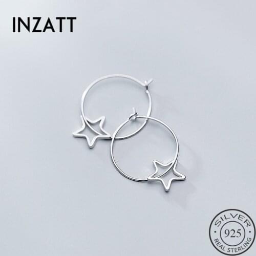 INZATT Real 925 Sterling Silver Hollow Star Hoop Earrings For Fashion Women Fine Jewelry Minimalist Ins Hot Accessorie Gift