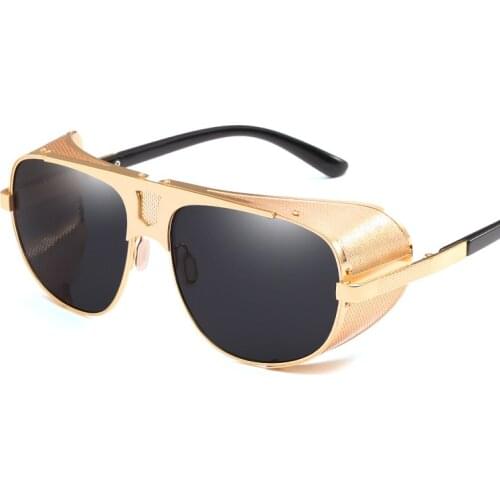 Side Shield Steampunk Sunglasses Men Luxury Brand 2018 Vintage Windproof Goggle Red Sun Glasses Male Oversized Men Sunglasses