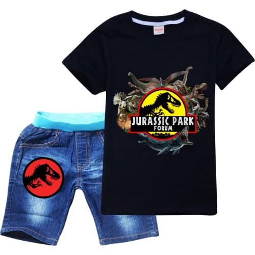 New Dinosaur costume Kids Summer T-shirt+Denim shorts 2pcs Sets Sports Children Suits Boys girls Suit Fashion Childrens Clothes