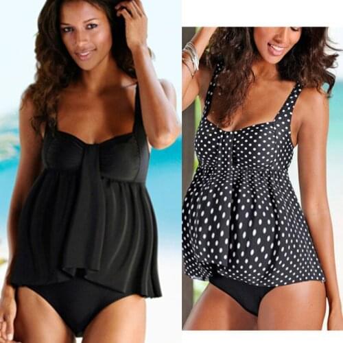 Pregnant Tankini Swimsuits Women Cute Dot Ruffle Two Pieces Split Swimwear Ladies Tummy Control Swim Wear Bathing Suit Plus Size