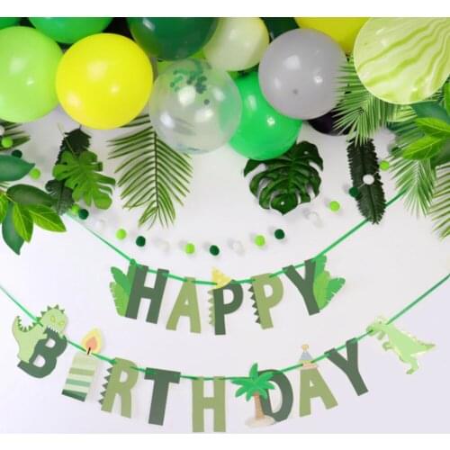 Happy Birthday Theme Dinosaur Pull Flag Birthday Party Supplies Decoration Banner Favors For Kid Gift Easy To Assemble Pretty