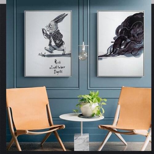 Warm Family Nordic Canvas Painting Alice Wonderland Cutie Mr Rabbit Print Poster Home Decor Wall Art Pictures Cute Kids Room