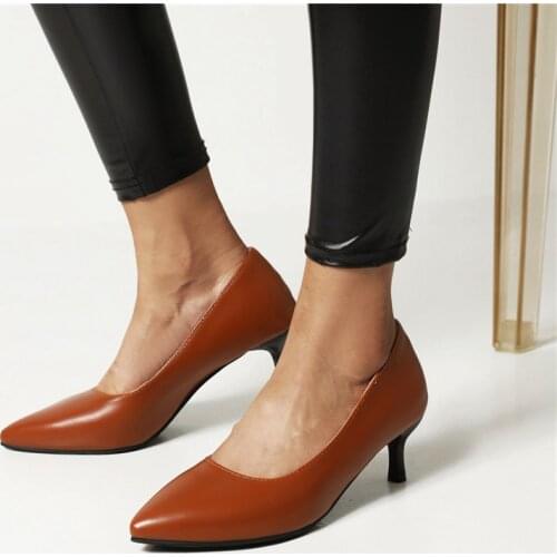 YQBTDL Retro Concise Pointed Toed Pumps Womens 2021 Autumn 5cm Thin Heels Slip-on Shallow Dress Shoes Drop Shipping Size 34-45