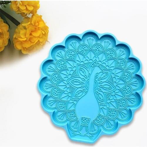 U90E DIY Craft Peacock Coaster Epoxy Resin Mold Peahen Cup Mat Mug Pad Silicone Mould