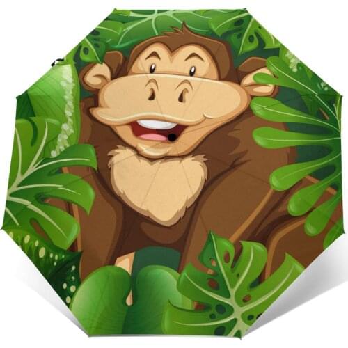 Wind Resistant Folding Automatic Umbrella Women Auto Wild Forest Monkey Windproof Umbrellas Rain For Men Parasol