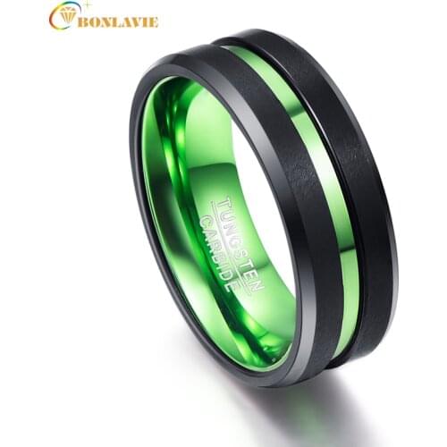 Green Red Inner Ring Scrub Groove Men Rings 100% Tungsten Carbide Couple Anillos para hombres Male Fashion Jewelry