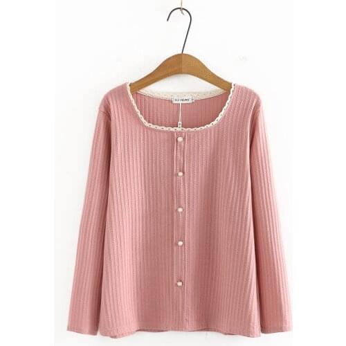 Womens clothing large 2021 pink black sky blue Womens t-shirt Lace jacquard square collar long sleeve t-shirts woman