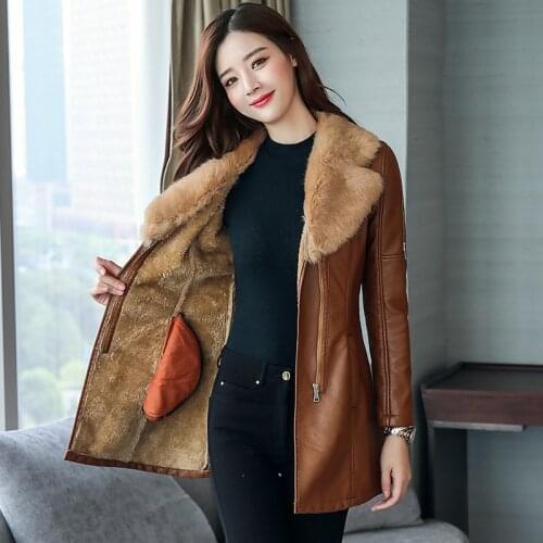Winter Womens Clothing Fur Collar Leather Coat Thick New Winter Warm Jacket Women PU Leather Coat Female Overcoat Plus Size