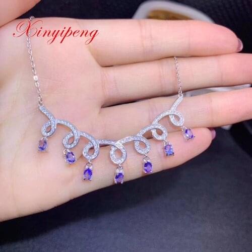 Xin yi peng 925 silver plated white gold inlaid natural tanzanite female necklaces for women necklaces fine jewelry S925
